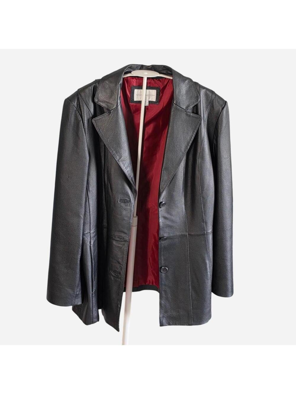 Worthington Black leather blazer jacket with Red lining sz .XL